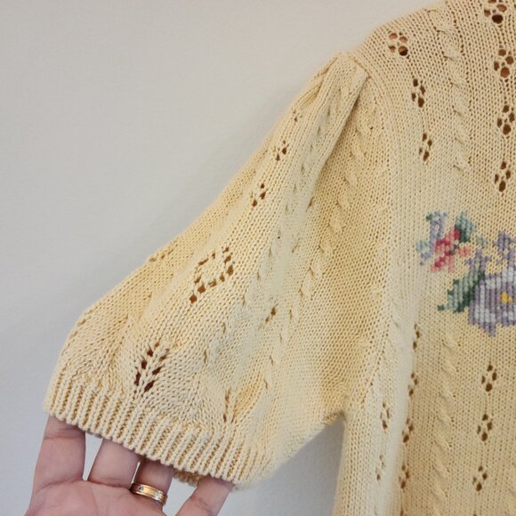 Vintage Bechamel Short Slv Sweater Knit Cross Stich Top USA Women M Retro 80's - Picture 6 of 12